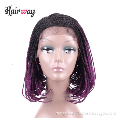 cheap african full short box braided wig lace front synthetic wig hair